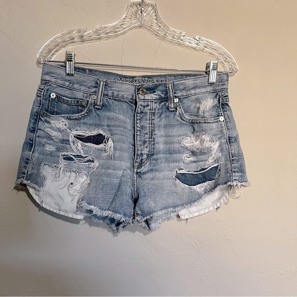 AEO Vintage Hi Rise Festival Distressed Denim Shorts - Picture 2 of 8